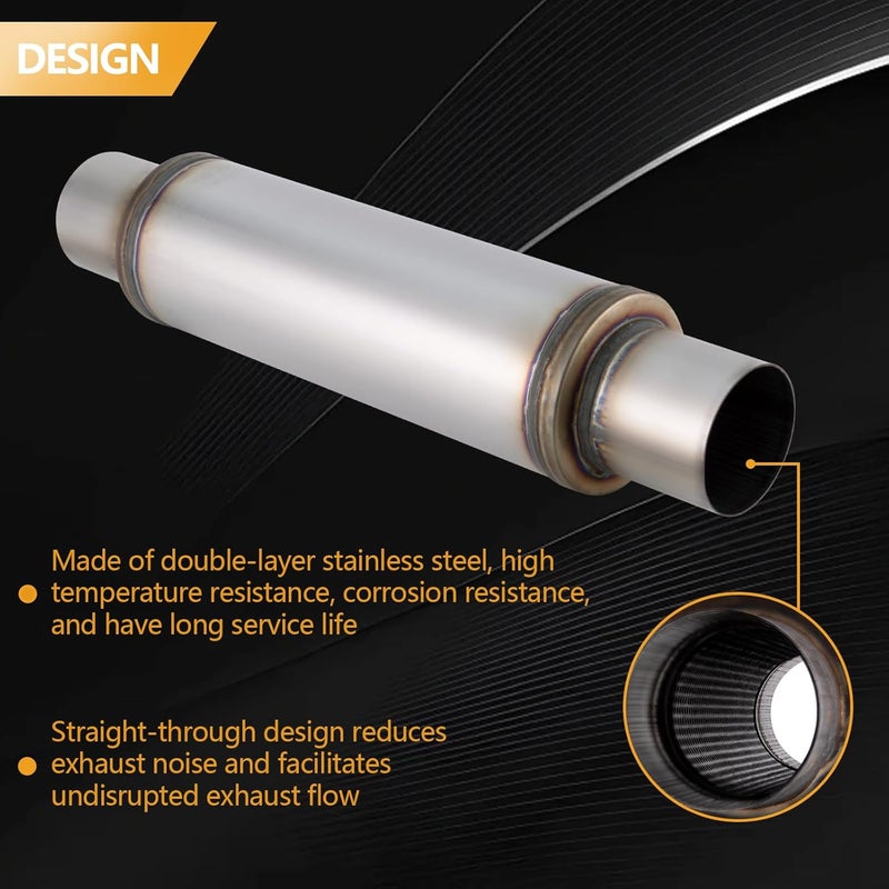 Piclafe 3 Inch Exhaust Muffler, 3" Inlet/Outlet 20" Overall Length Resonator, Stainless Steel Straight Through Design Performance Muffler, 2 PCS - Image 5